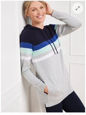 T By Talbots HOODED SWEATER COLORBLOCK STRIPE High Low Hem Athleisure Lounge S